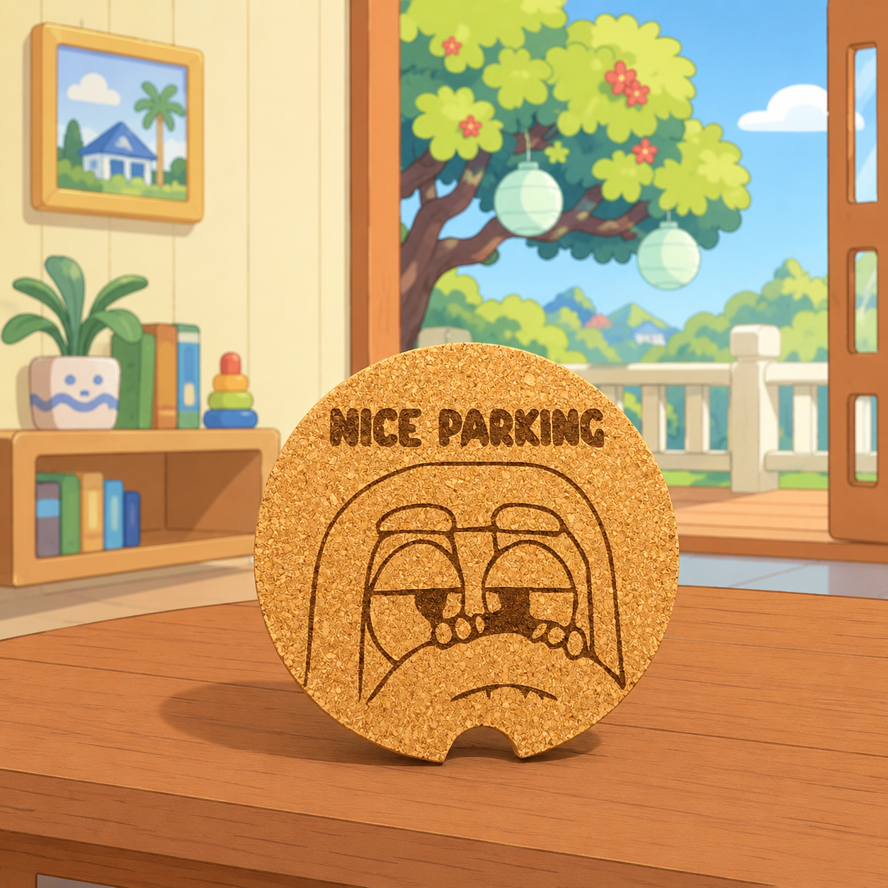 Bluey Inspired Cork Car Coasters | Laser Engraved Auto Cup Holder Coasters | Cute Cartoon Inspired Car Accessory Set