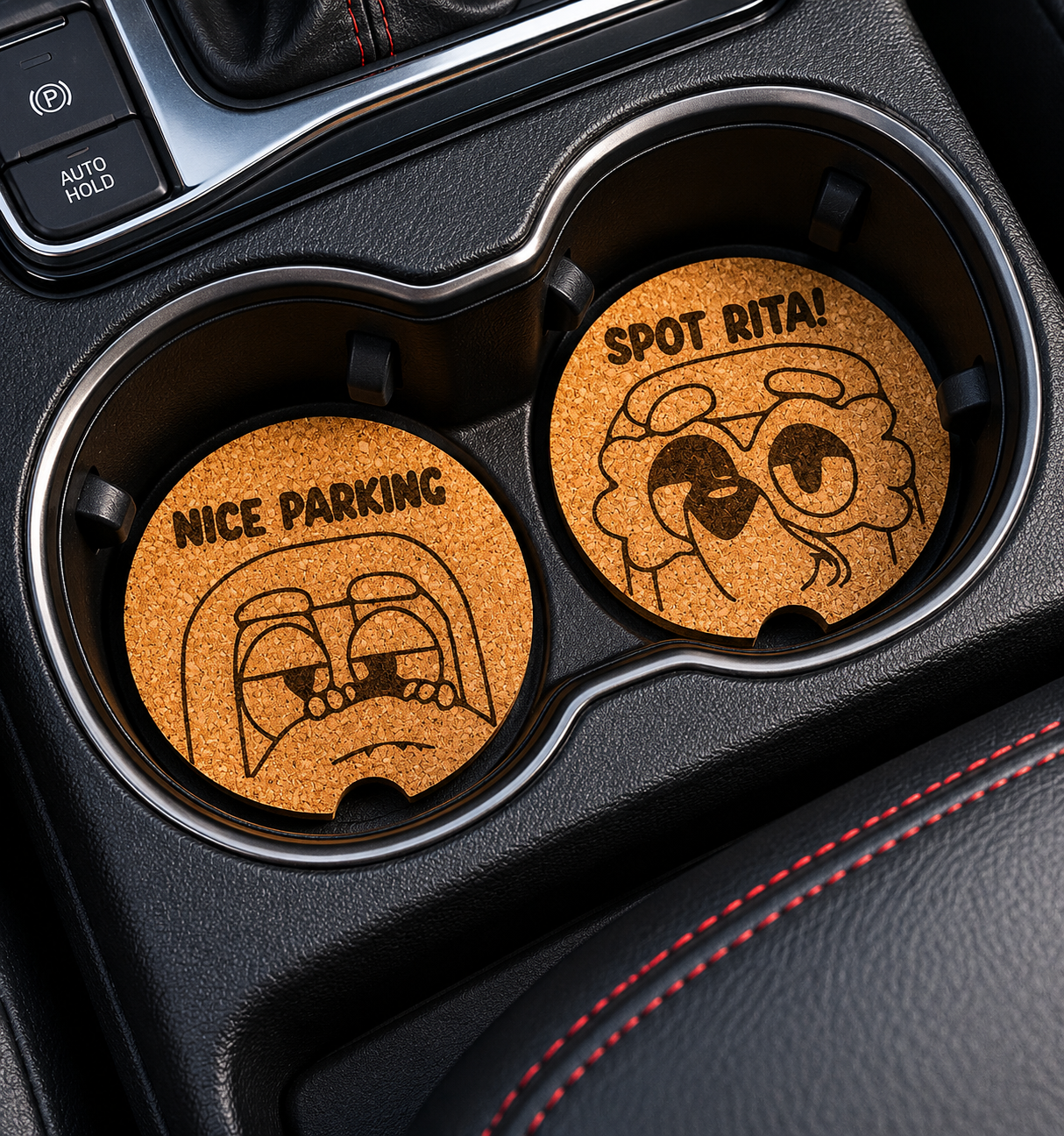 Bluey Inspired Cork Car Coasters | Laser Engraved Auto Cup Holder Coasters | Cute Cartoon Inspired Car Accessory Set