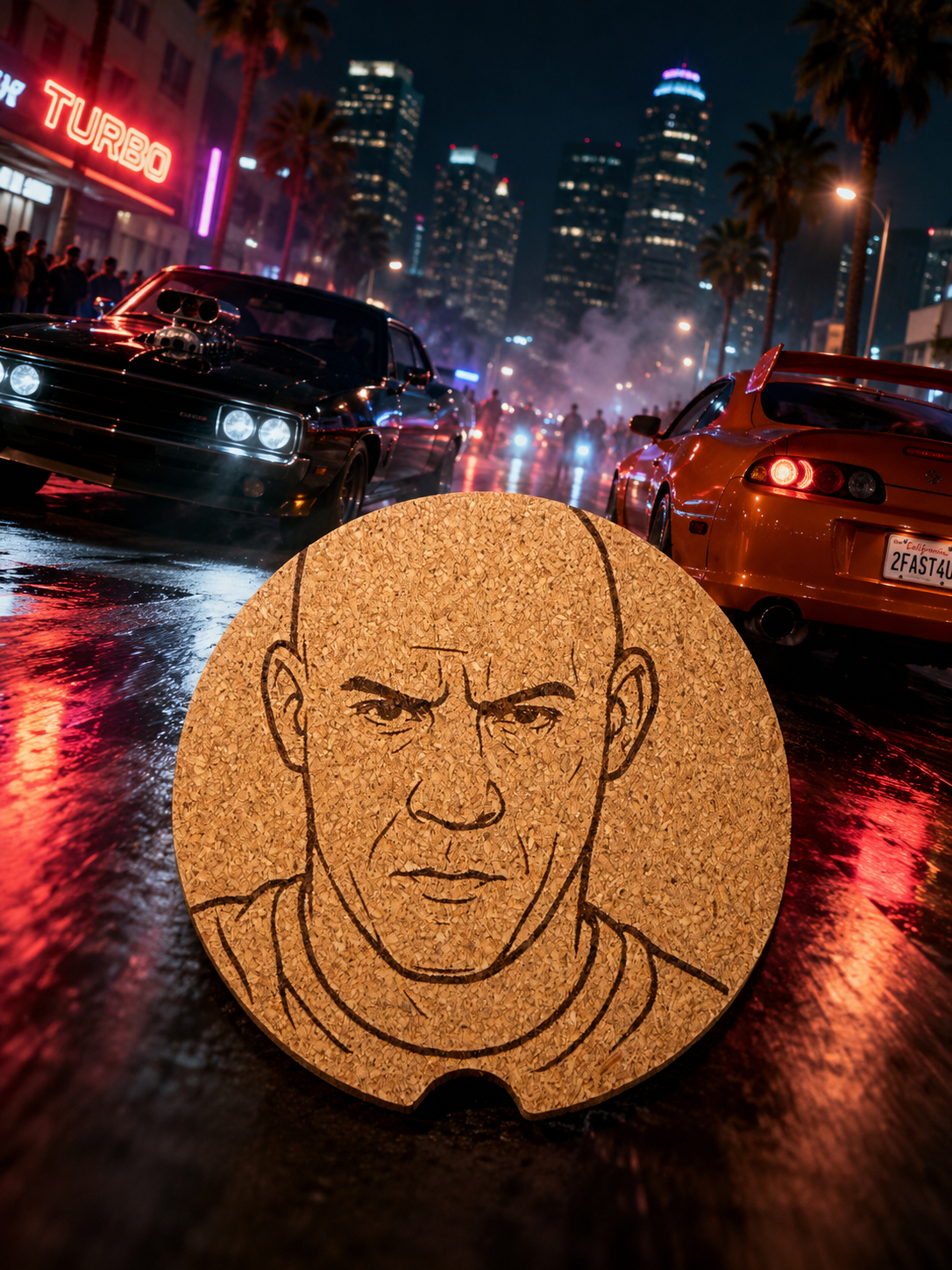 Fast & Furious Inspired Cork Car Coasters | Laser Engraved Car Cup Holder Accessories | JDM Car Gift